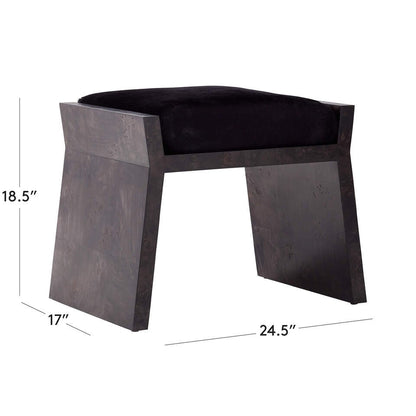 Liscio Black Burl Wood and Shearling Stool