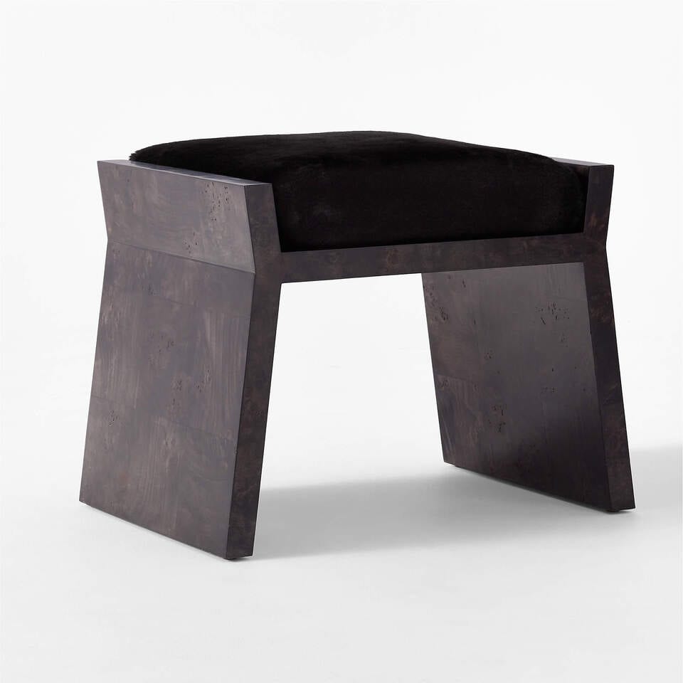 Liscio Black Burl Wood and Shearling Stool