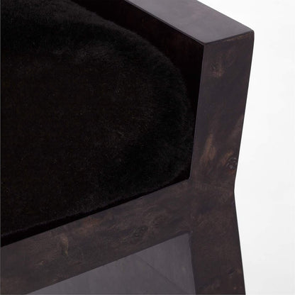 Liscio Black Burl Wood and Shearling Stool