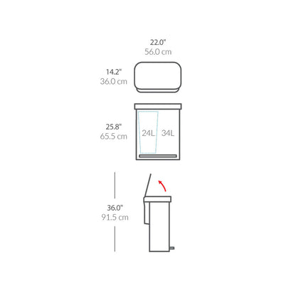 Technical drawing of a basketbin setup with dimensions labeled