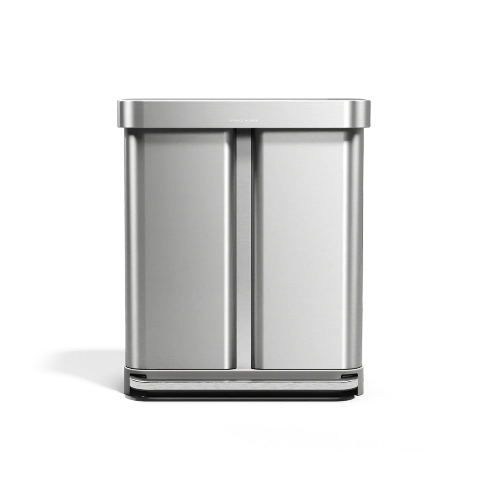 Stainless steel trash can on a white background