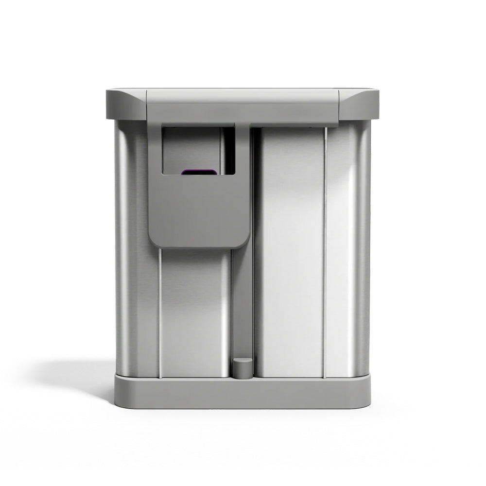 Silver metal trash can on a white background