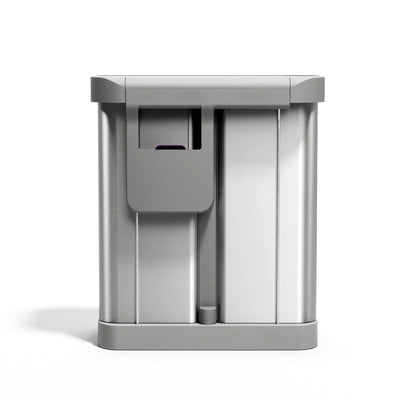 Silver metal trash can on a white background