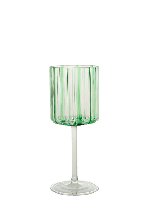 Green Stripes Glass Wine Goblet
