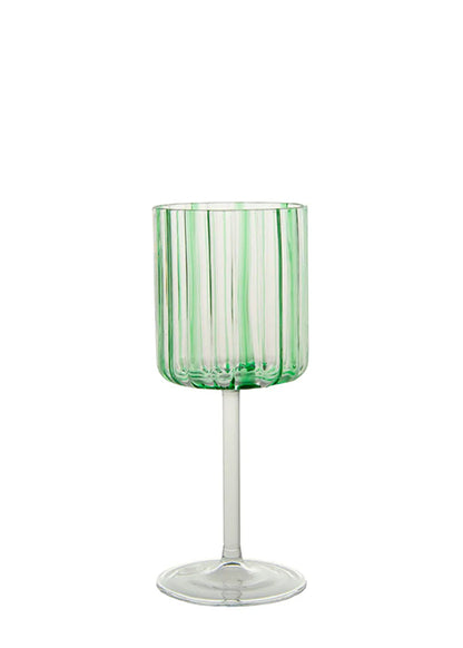 Green Stripes Glass Wine Goblet
