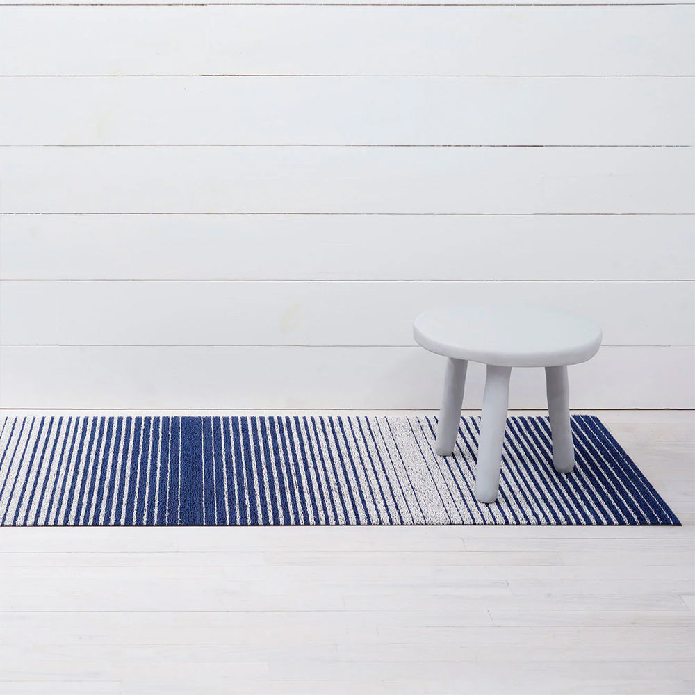 Domino Stripe Shag Runner Rug, Denim