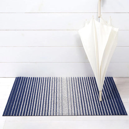 Domino Stripe Shag Utility Mat, Denim