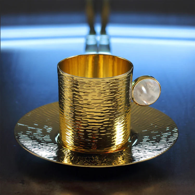 Bus Demitasse Gold plated Cup with Saucer and Stirring Stick