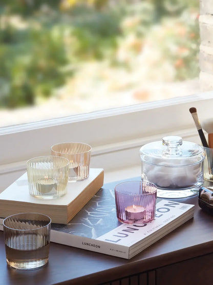 Gems Tealight Holder H6cm Assorted Amber x 4