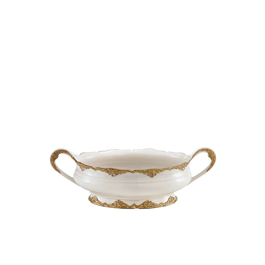 Irene Two-Handle White & Gold Gravy Boat