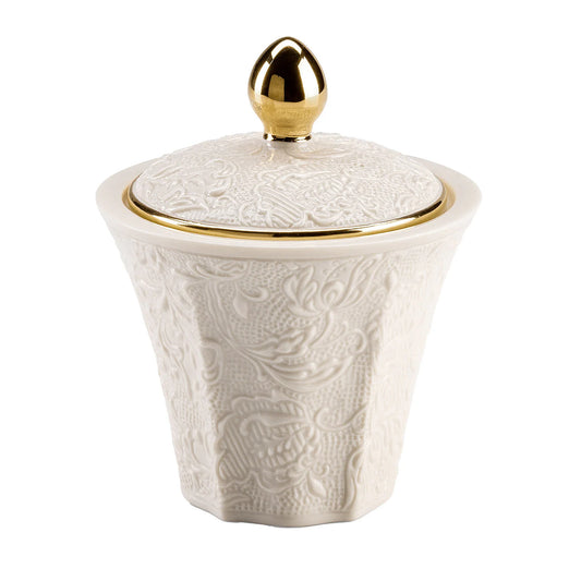 Damasco White & Gold Sugar Bowl with Lid