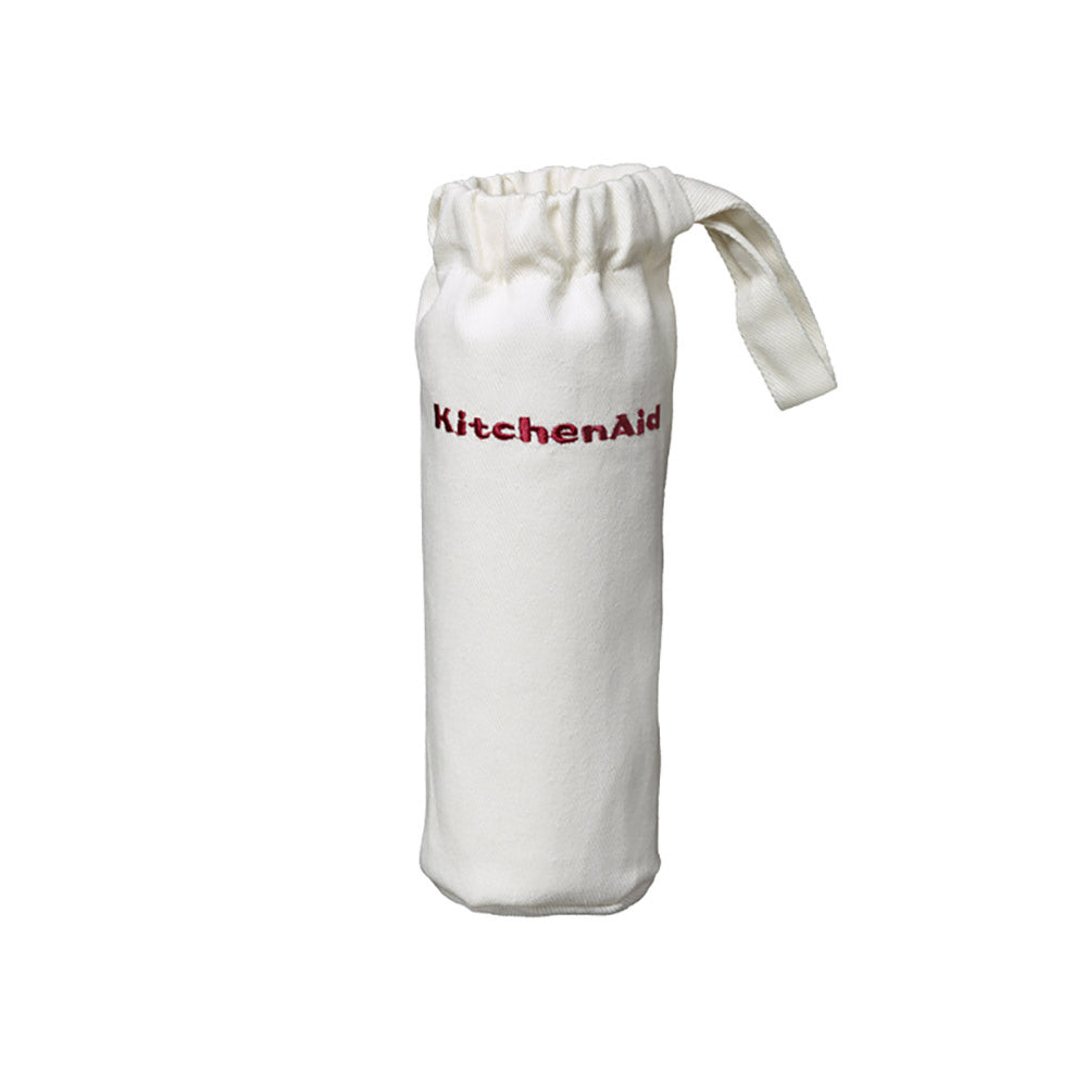 White drawstring bag with 'KitchenAid' logo on a white background