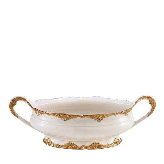 Irene Two-Handle White & Gold Gravy Boat