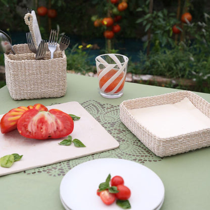 Abaca Cutlery Holder Cream,