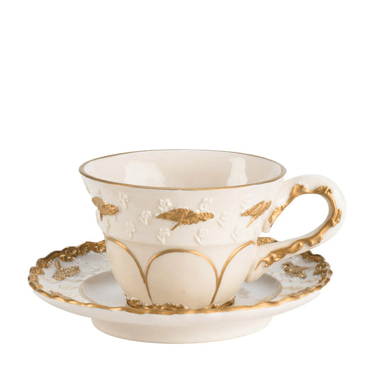 Lucia White & Gold Espresso Cup with Saucer