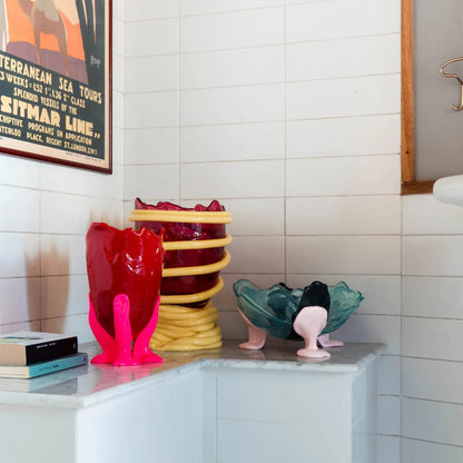 Pompitu I Vase - Clear Fuchsia, Pastel Yellow