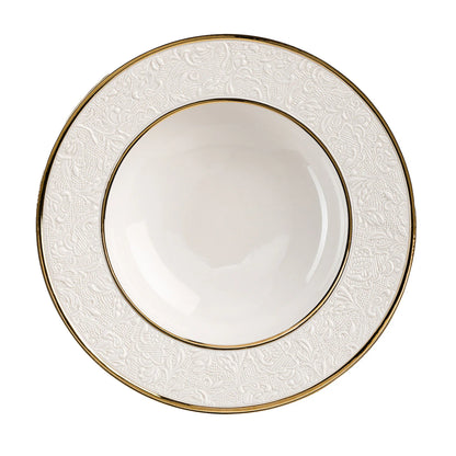 Damasco Set of 2 White & Gold Soup Plates