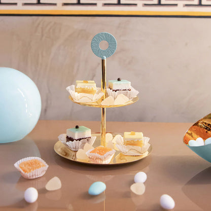 Cometa 2 Azure & Gold 2-Tier Cake Stand