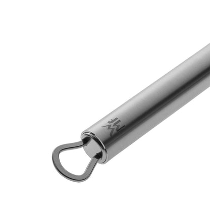 Metal bottle opener with a brand logo on a kitchen utensil