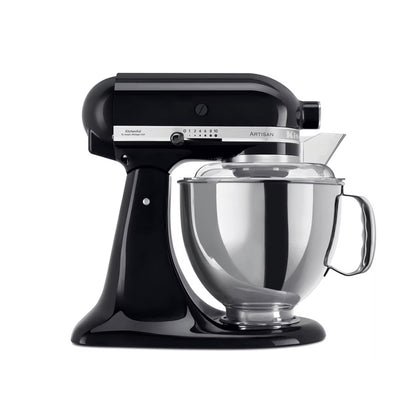 Black KitchenAid stand mixer on a white background