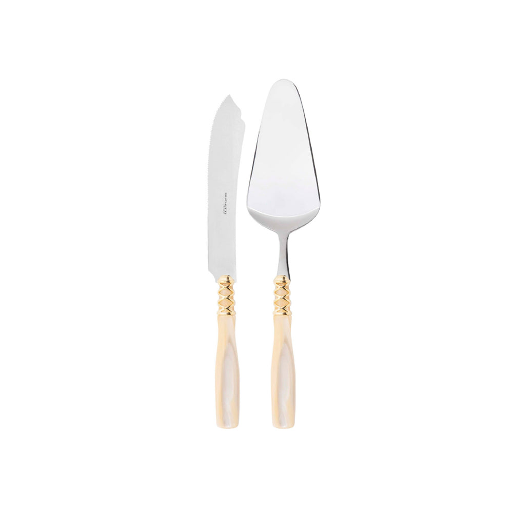 Bugatti Arianna Gold Plated Ring Cake Servers Ivory, Set of 2