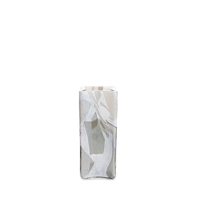 Rectangular marble vase with gray and white pattern on a white background