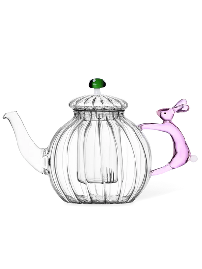 Alice Teapot - Pink Rabbit & Green Mushrooms
