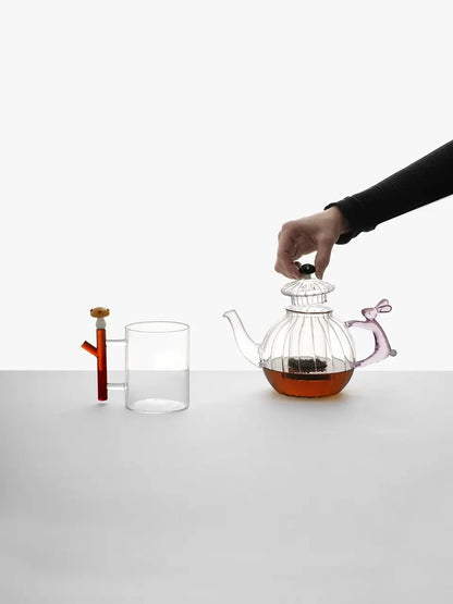 Alice Teapot - Pink Rabbit & Green Mushrooms