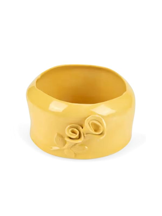 Flower Crafted Yellow Round Pot