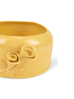 Flower Crafted Yellow Round Pot