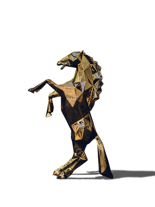 Richard Orlinski Horse Chrome Crackled Gold Resin