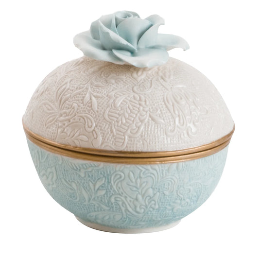 Turquoise Damask Small Box with Rose