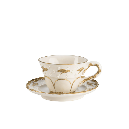 Lucia White & Gold Espresso Cup with Saucer