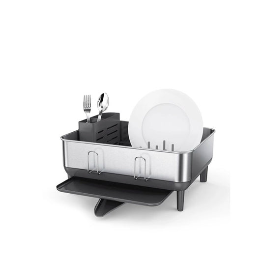 Dish drying rack with plates, fork, and spoon 