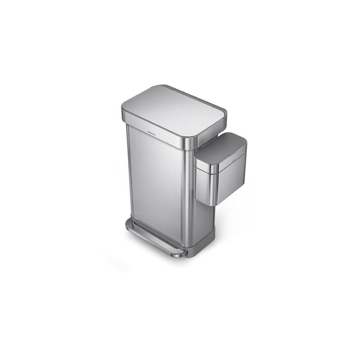 simplehuman Compost Caddy Stainless steel trash can on a white background