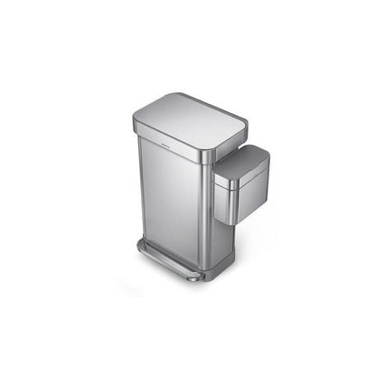 simplehuman Compost Caddy Stainless steel trash can on a white background