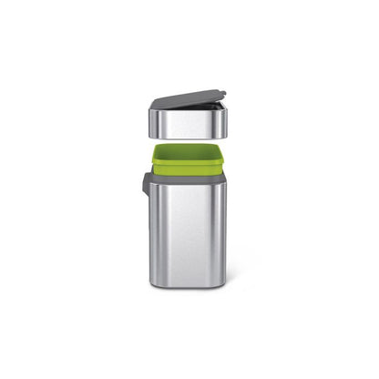 simplehuman Compost Caddy Stainless steel container with a green lid 