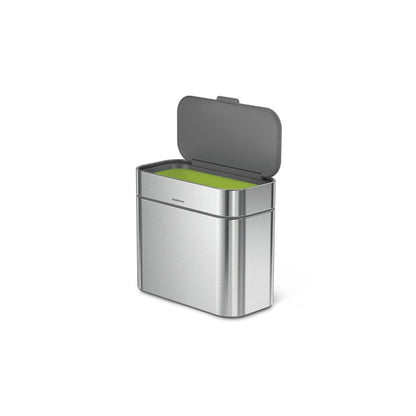 simplehuman Compost Caddy Stainless steel trash can with green liner 