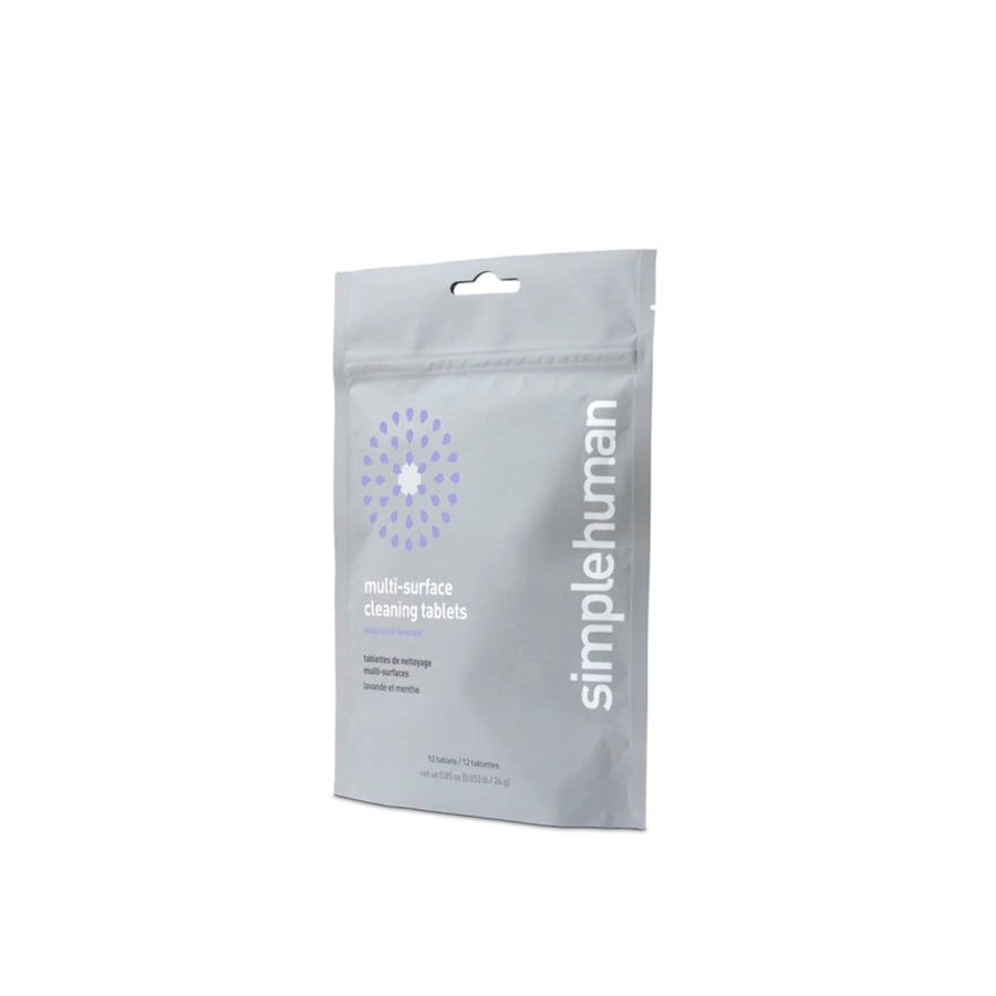 Package of simplehuman multi-surface cleaning tablets on a white background