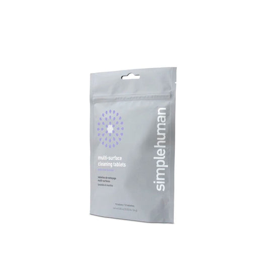 Package of simplehuman multi-surface cleaning tablets on a white background