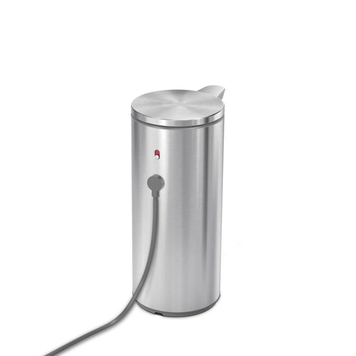 simplehuman Rechargeable Sensor Soap Pump-Stainless steel electric can opener on a white background