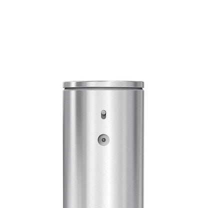 simplehuman Rechargeable Sensor Soap Pump-Stainless steel trash can on a white background