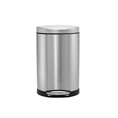 simplehuman Semi Round Bin, 10L-Stainless steel trash can on a white background