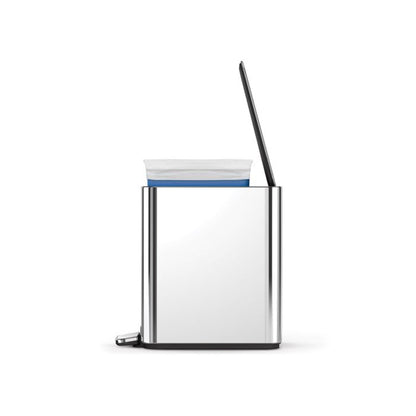 Rectangular trash can with a lid on a white background