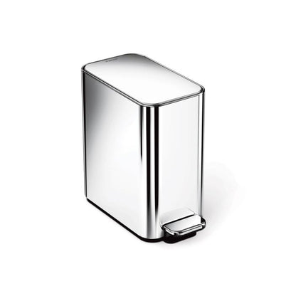 Silver rectangular trash can on a white background