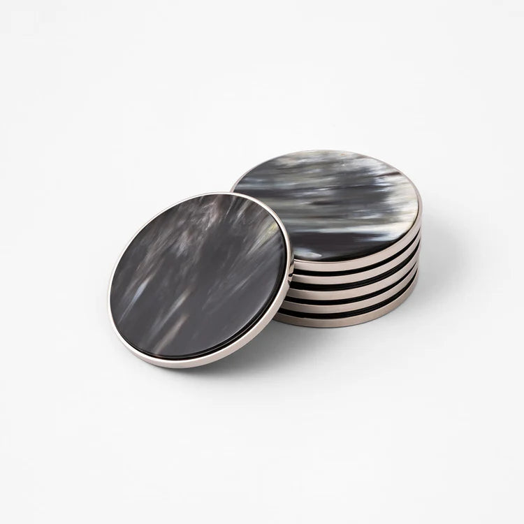 Natural White Black Horn Coasters 6 pcs