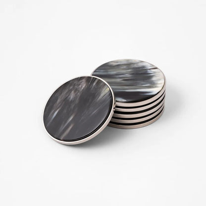 Natural White Black Horn Coasters 6 pcs