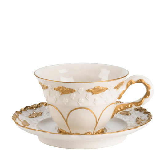 Lucia White & Gold Tea Cup with Saucer