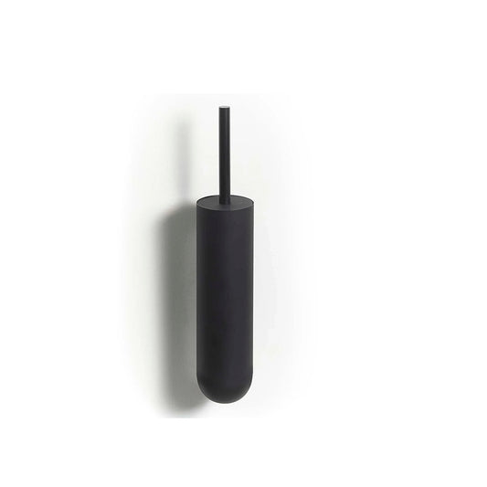 Black cylindrical brush holder on a white background
