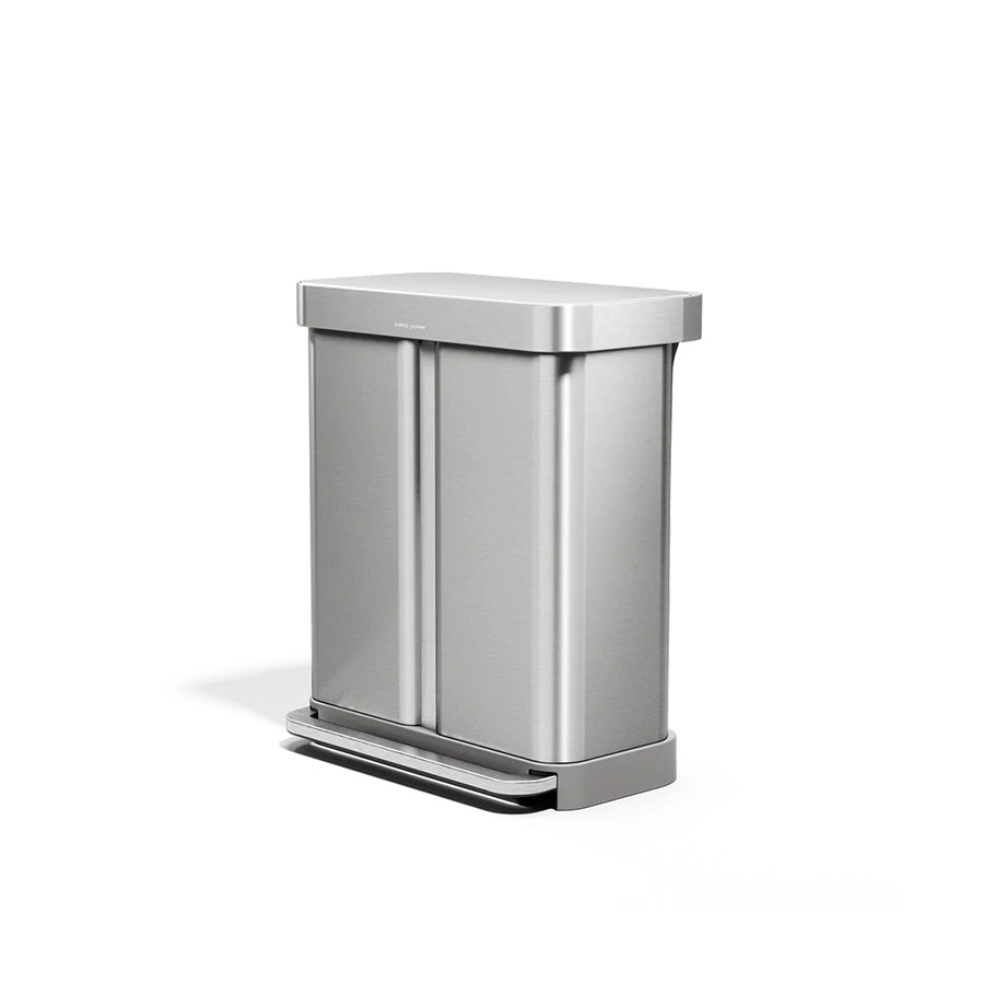 Stainless steel trash can on a white background